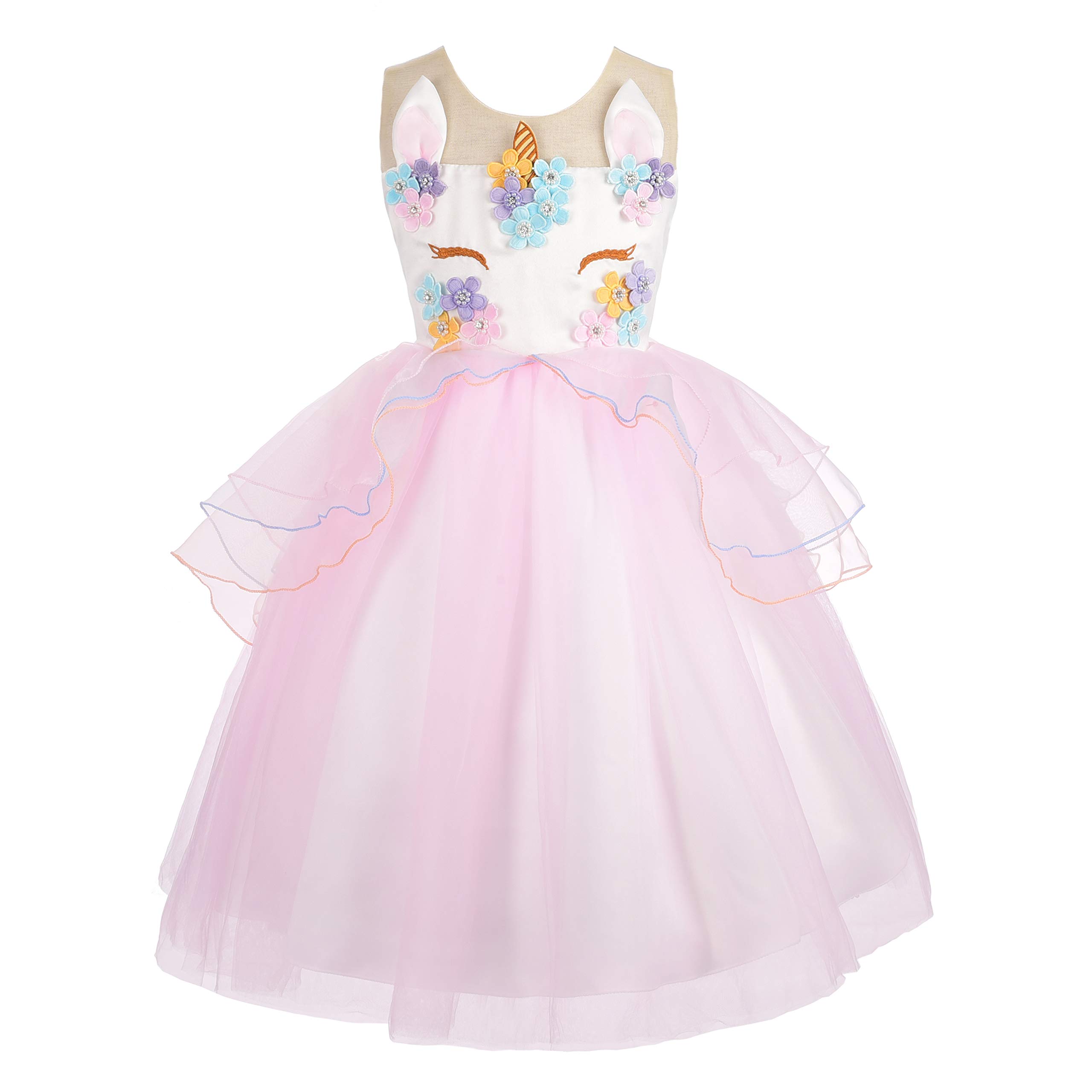 Lito Angels Unicorn Birthday Party Princess Costume Fancy Dress Up for Kids Girls Age 9-10 Years Pink