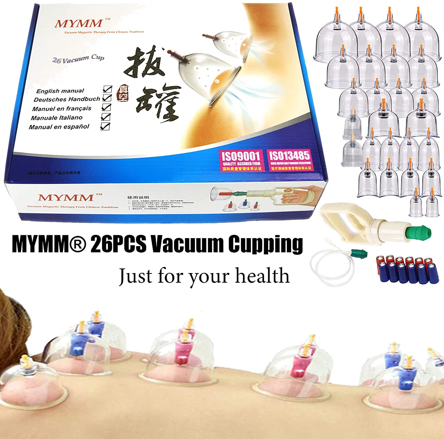 24 Cupping Cups Biomagnetic Traditional Chinese Therapy Cupping Set Household Pull Out Vacuum Cupping Kit/Chinese Massage Medical Hijama Suction Acupuncture