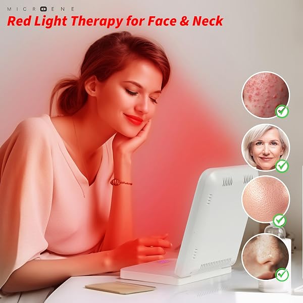 MICROENE RED LIGHT THERAPY LAMP, 110 TRI-CHIP LEDS, FOLDABLE PORTABLE TABLE LAMP, 660NM RED & 850NM NEAR INFRARED (NIR), TIMER, 110-240V, FACE & BODY