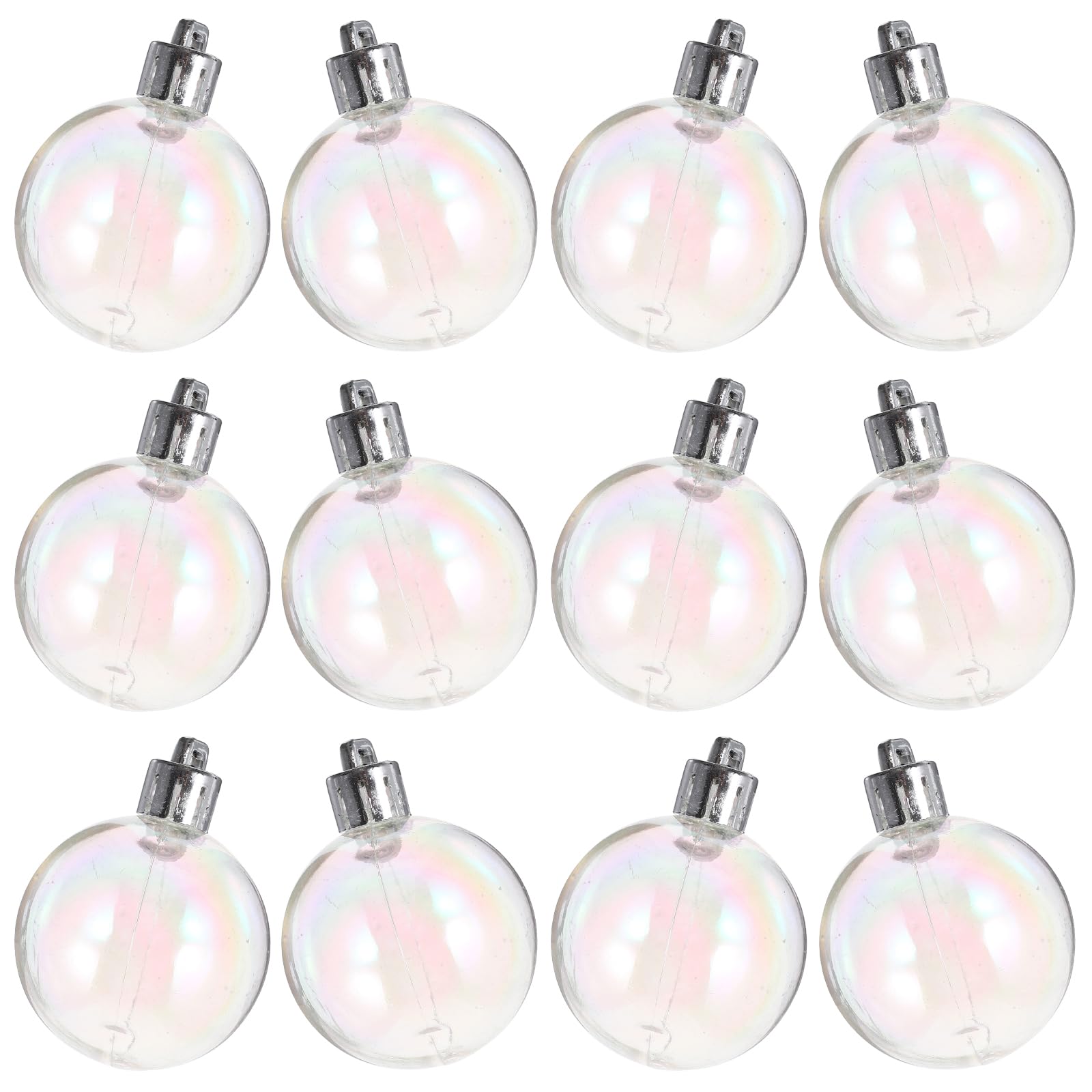 Gadpiparty 12pcs Clear Plastic Ornaments, Iridescent Ornaments Balls Plastic, Balls Hanging Xmas Tree Clear Iridescent Party Decor