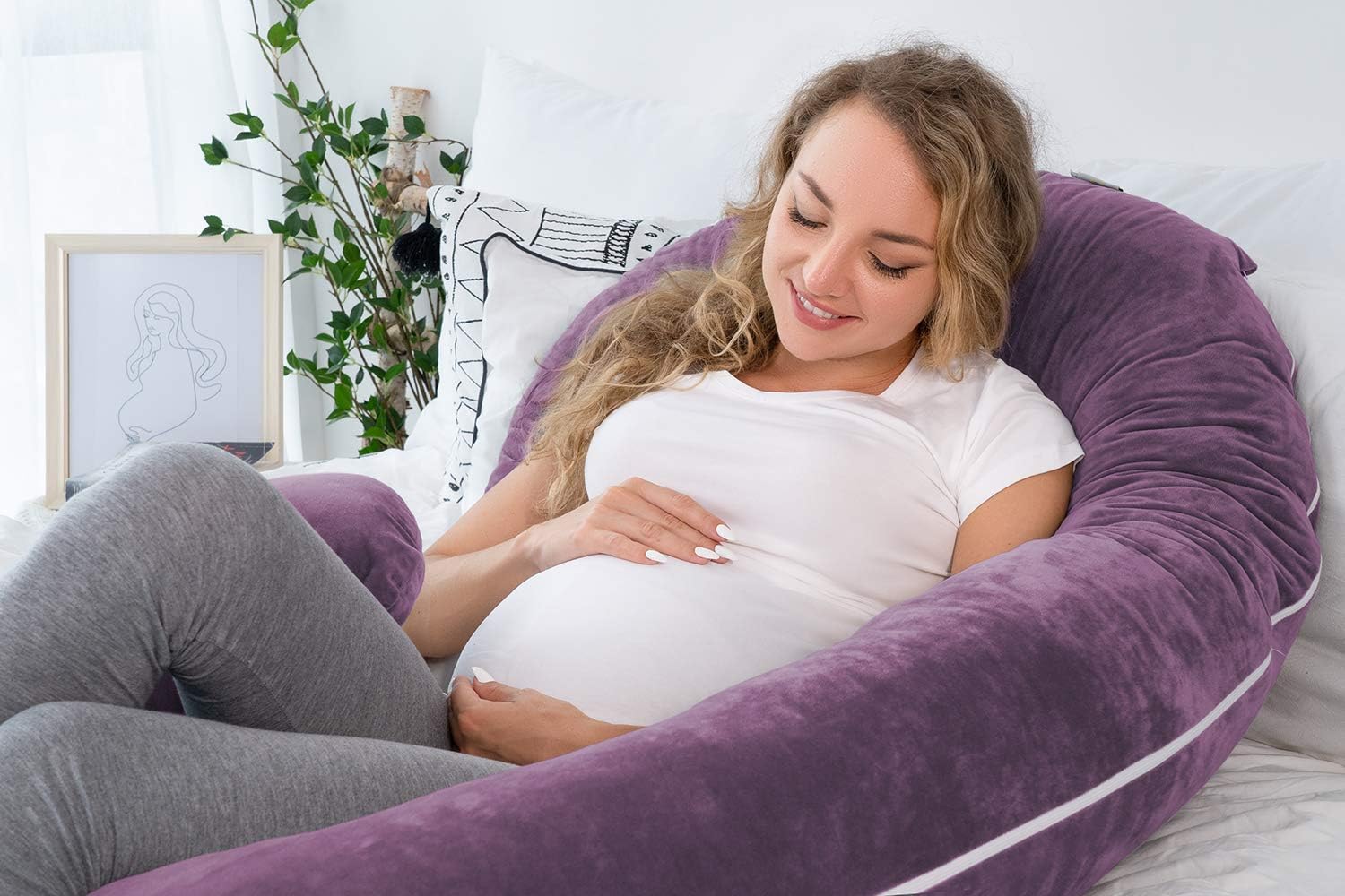 INSEN Pregnancy Body Pillow,Full Body Pillow,C Shaped Full Body Pillow with Velvet Cover (Dark Purple Velvet): Kitchen & Dining