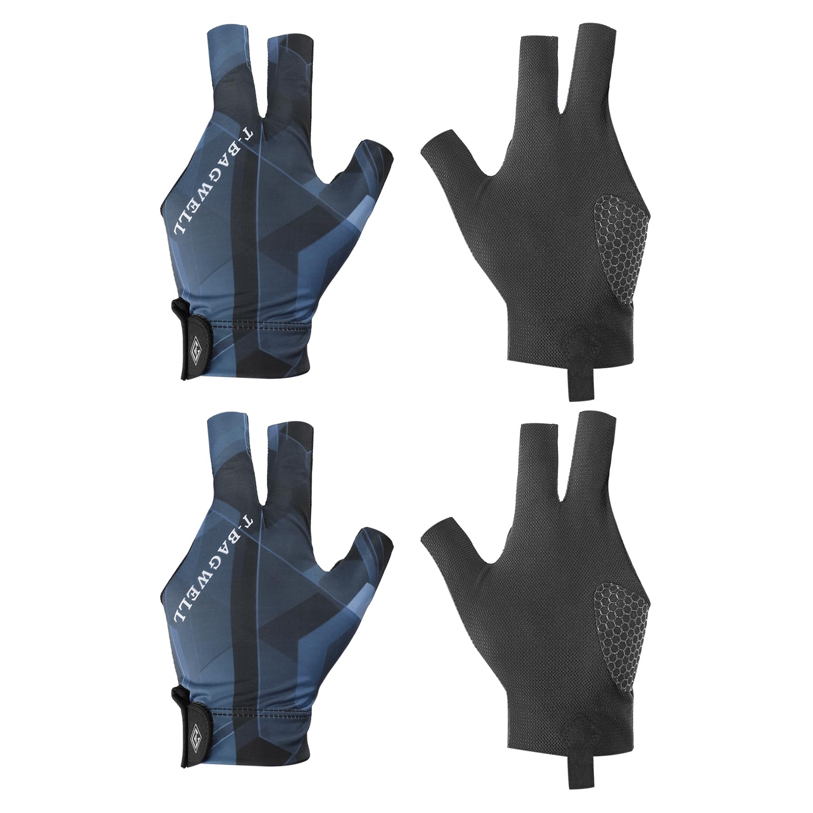 PATIKIL 3 Finger Pool Glove Left Hand, 2 Pcs Billiard Gloves, Black Blue