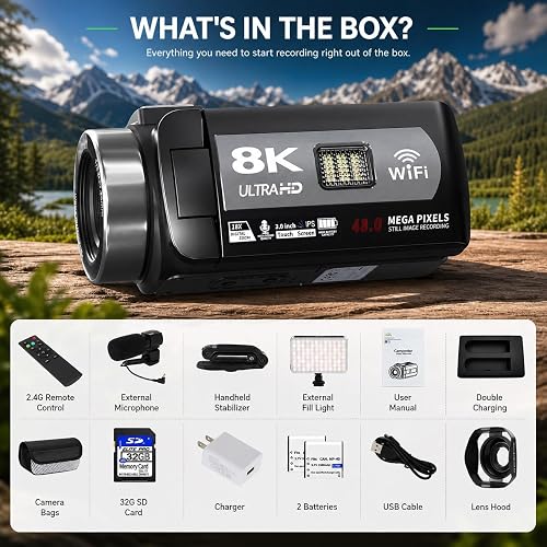MURAUX 8K Video Camera, 48MP Camcorder with IR Night Vision for