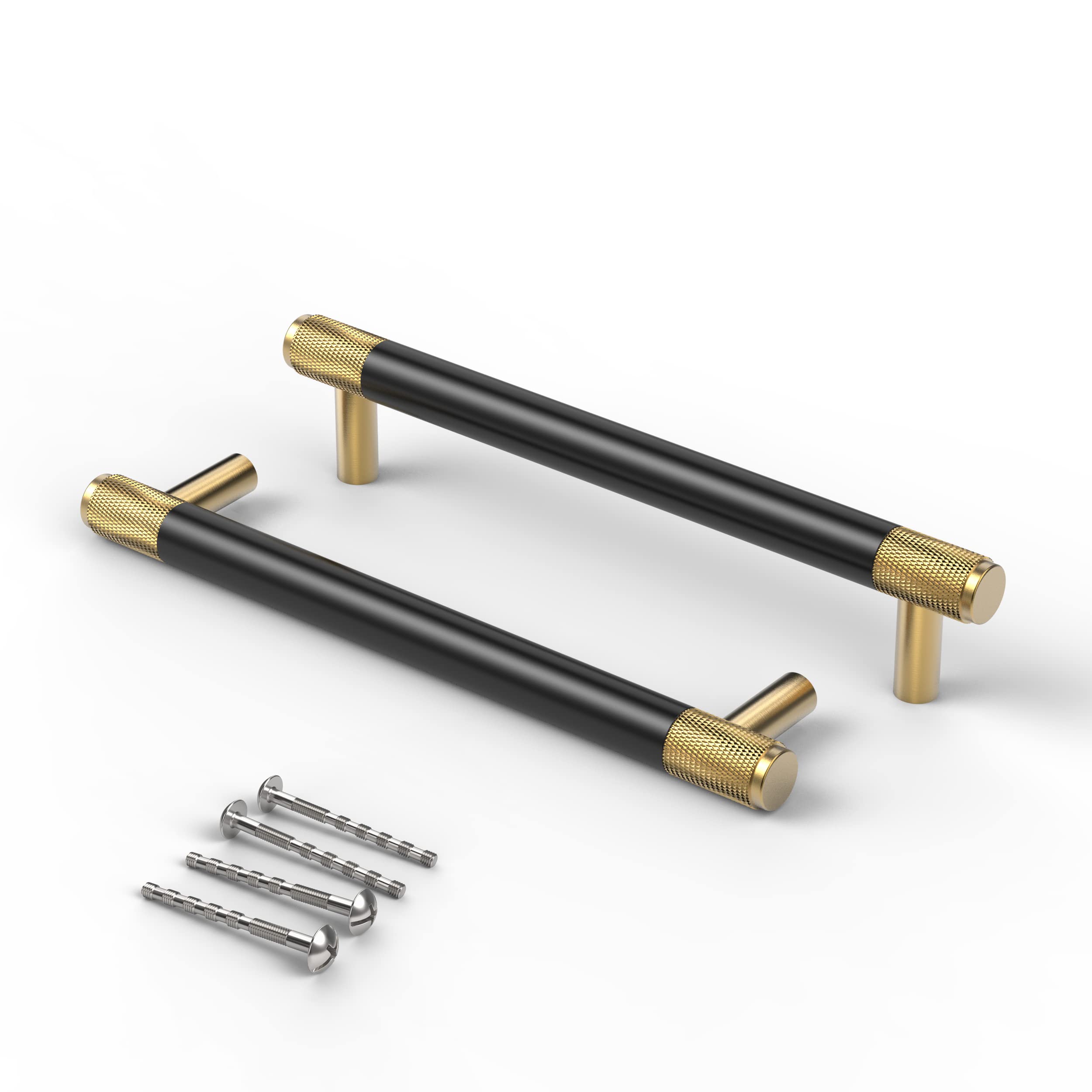 Photo 1 of Bar Cabinet Handle Knob Pull Brushed Satin Gold/Knurled Brass Finish with Electroplated Matte Black 7.3" (6.3" Hole Center) for Kitchen Cabinet Hardware/Dresser Drawer Handles 10 Pack