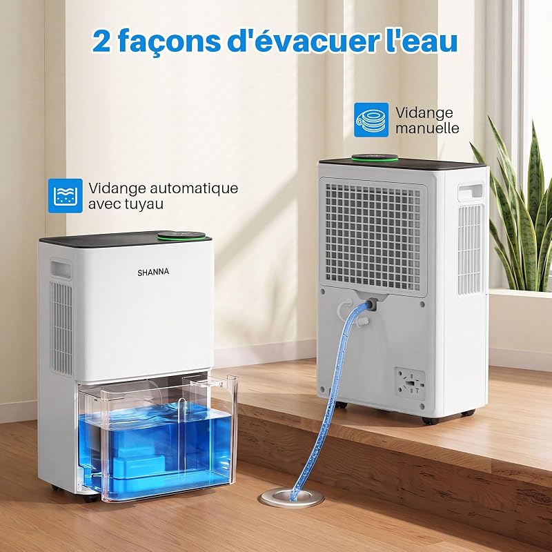 Deshumidificateur d air 15L/J, déshumidificateur pour maison 40m² avec arrêt automatique, idéal pour, salles de bains, chambres, appartements, sous-sols, Échange 1 an, Gar. 10 ans
