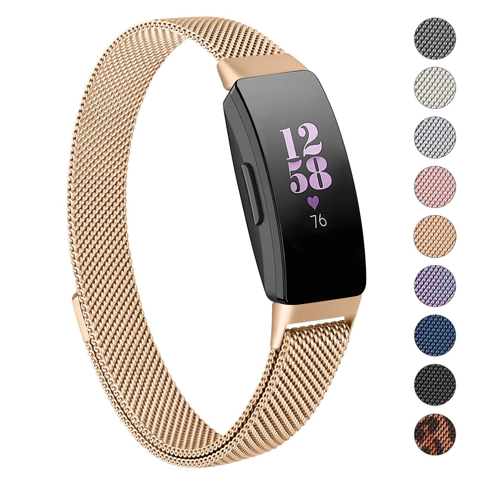 Fitbit Inspire HR Strap, Stainless Steel Metal Mesh Replacement Wristband for Inspire/HR/2/Ace 2 (Rose Gold)
