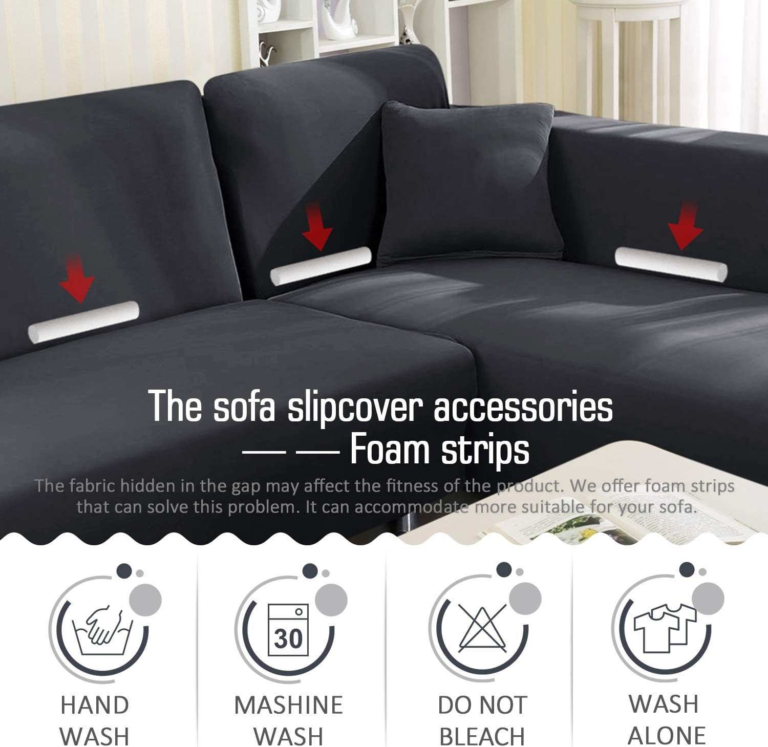 TAOCOCO Sectional Couch Covers 2pcs L-Shaped Sofa Covers Softness Furniture Slipcovers with 2pcs Pillowcases L-Type Polyester Fabric Stretch Sofa Covers 3 Seats +3 Seats (Lead Grey): Kitchen & Dining