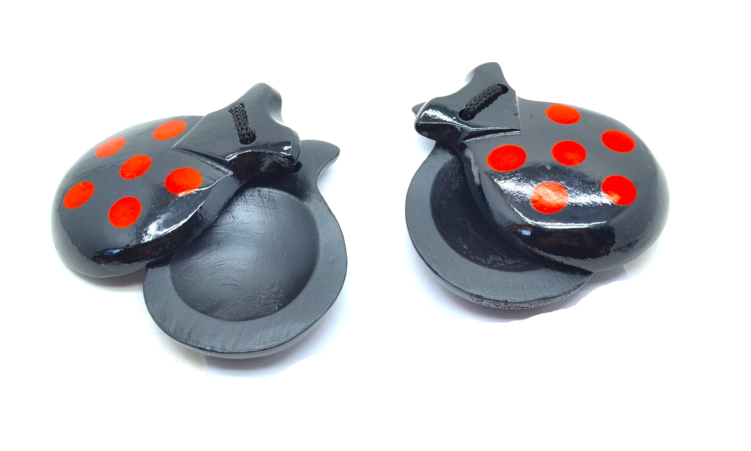 SPANISH BLACK AND RED CASTANELAS FOR CHILDREN CHILDREN CASTANETS. solid wood traditional Spanish dance instrument