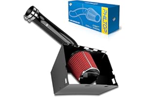 PHILTOP 3.5" Cold Air Intake Kit System + Heat Shield Compatible with Dodge Ram 1500 / Ram 2500 / Ram 3500 2003 2004 2005 2006 2007 2008 5.7L V8, High Performance, Red