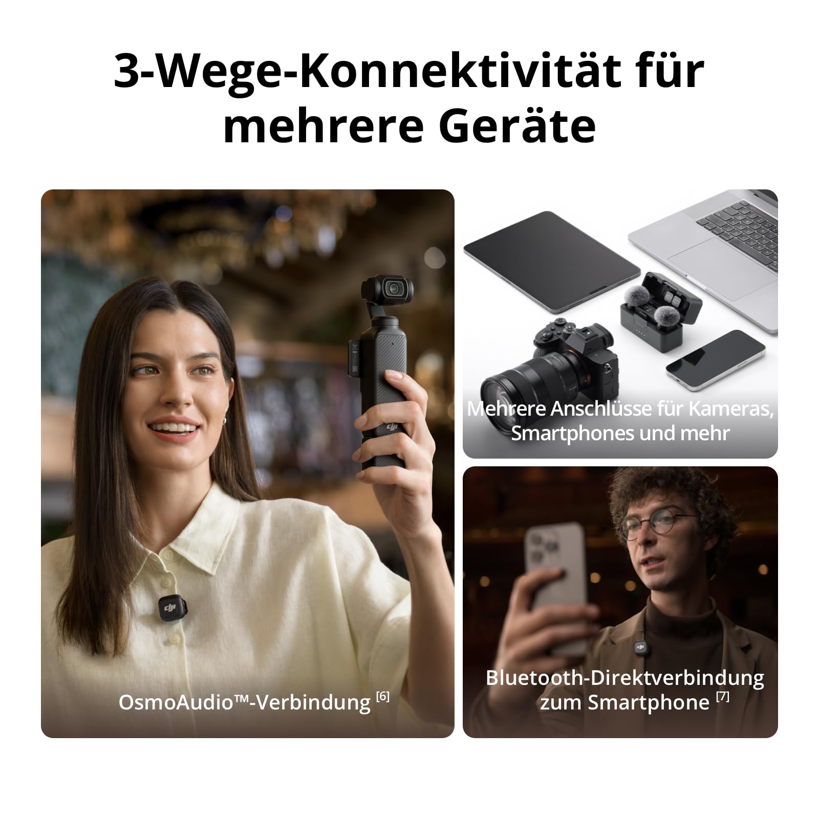 DJI Mic 3 (1 Sender + 1 Empfänger), drahtloses Lavalier-Mikrofon für iPhone/Kamera/Android, Ultraleicht, verlängerte Laufzeit & Schnellladung, 400 m Übertragung 5