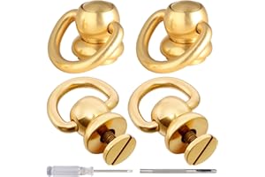 Notgia 4Pcs D Rings for Purse Brass Rivets for Leather Rotatable Purse Strap Hardware Ball Button Studs for Handbag D Rings Chicago Screws for Repair Purse Dog Collar Leather Crafts (Gold)