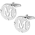 Dannyshi Cufflinks for Men Stainless Steel Cufflinks Classic Initial Cufflink Engraved Silver Cuff Links Alphabet Letter A-Z with Gift Box