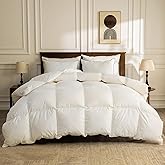 BPC Organic Feather Down Comforter California King, Hotel-Luxury Fluffy Duvet Insert with Cotton Cover and Puffy Feather Down Filling for All-Season, Ivory White, 104x96 Inches