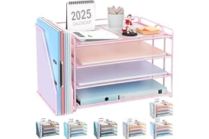 Onilife Desk Organizer with File Magazine Holder, Desk Organizers and Accessories, 4-Tier Letter Paper Tray Organizer with Dr