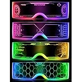 TOODOO 4 Pairs LED Visor Glasses Light up Glasses Futuristic Luminous Rave Glasses 7 Colors 4 Modes for Club Christmas Party