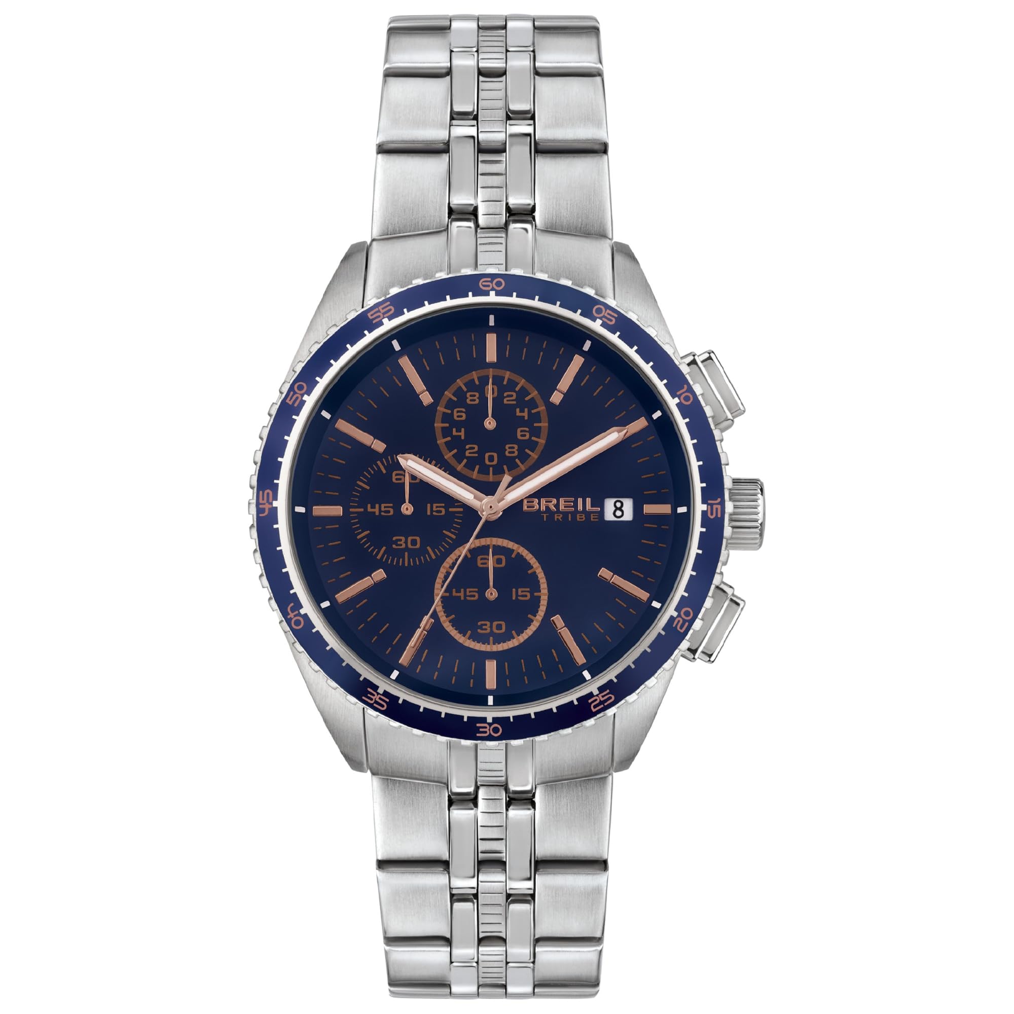 Breil Men's NET Watch Collection Mono-Colour Blue dial Chrono Quartz Movement and Steel Steel Bracelet EW0544
