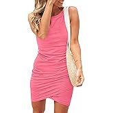 BTFBM Women Summer Dresses 2026 Sleeveless Tank Ruched Bodycon Sundresses for Women Party Beach Mini Casual Spring Dress