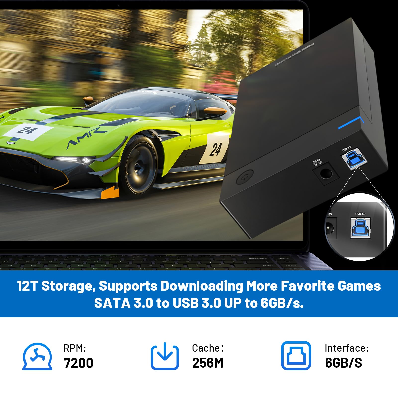 Kinhank 12tb Retro Game Hard Drive with 96000+ Games, Retro Game Consoles Compatible with 400+ Emulators, Portable Game Hard Drive Disk Compatible with Win 7/8/10/11