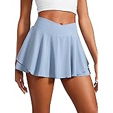 CRZ YOGA Tennis Skirts for Women Crossover High Waisted Ruffle Layered Workout Athletic Golf Skort with Pockets