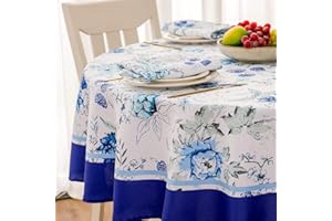 EHouseHome Indoor Outdoor Tablecloth Water Resistant Spill Proof Fabric Table Cover 70Inch Round,China Blue