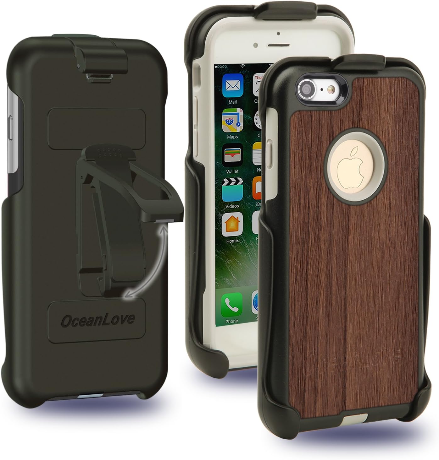 iPhone 7 Case, [New Generation] Combo Holster Hard Shell Dual Layer Case [Kickstand][Belt Swivel Clip] For iPhone 7 Case(2016 Release), Brown wood grain leather