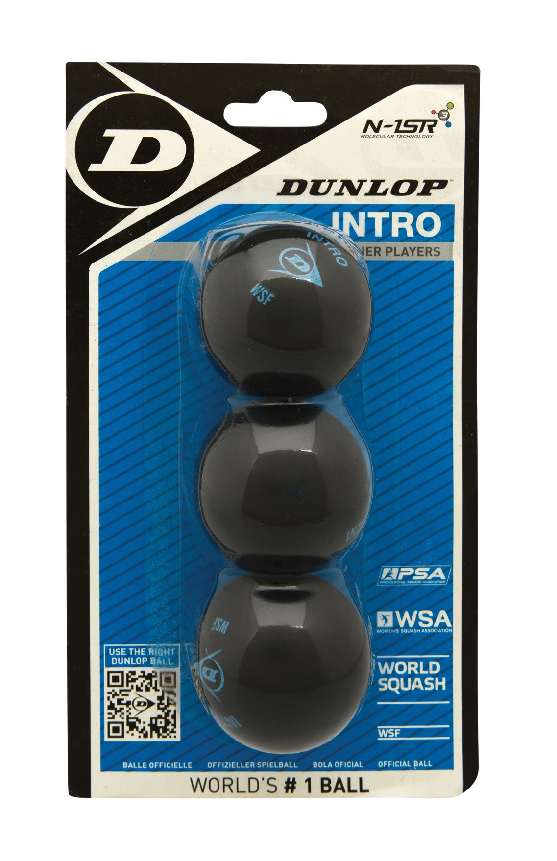 Dunlop Squash Balls Intro blue, 3 Ball Blister Pack, for Beginners and Hobby Players – Fast Speed