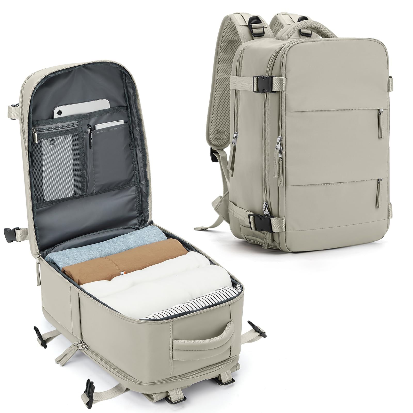 SZLX for Ryanair Cabin Bags 40x20x25 Underseat Carry-ons Bag,Easyjet Cabin Bag Travel Backpack Cabin Size Hand Luggage with Water Bottle Holder Travel Ruscksack Fit 14 Inch Laptop Grey Brown