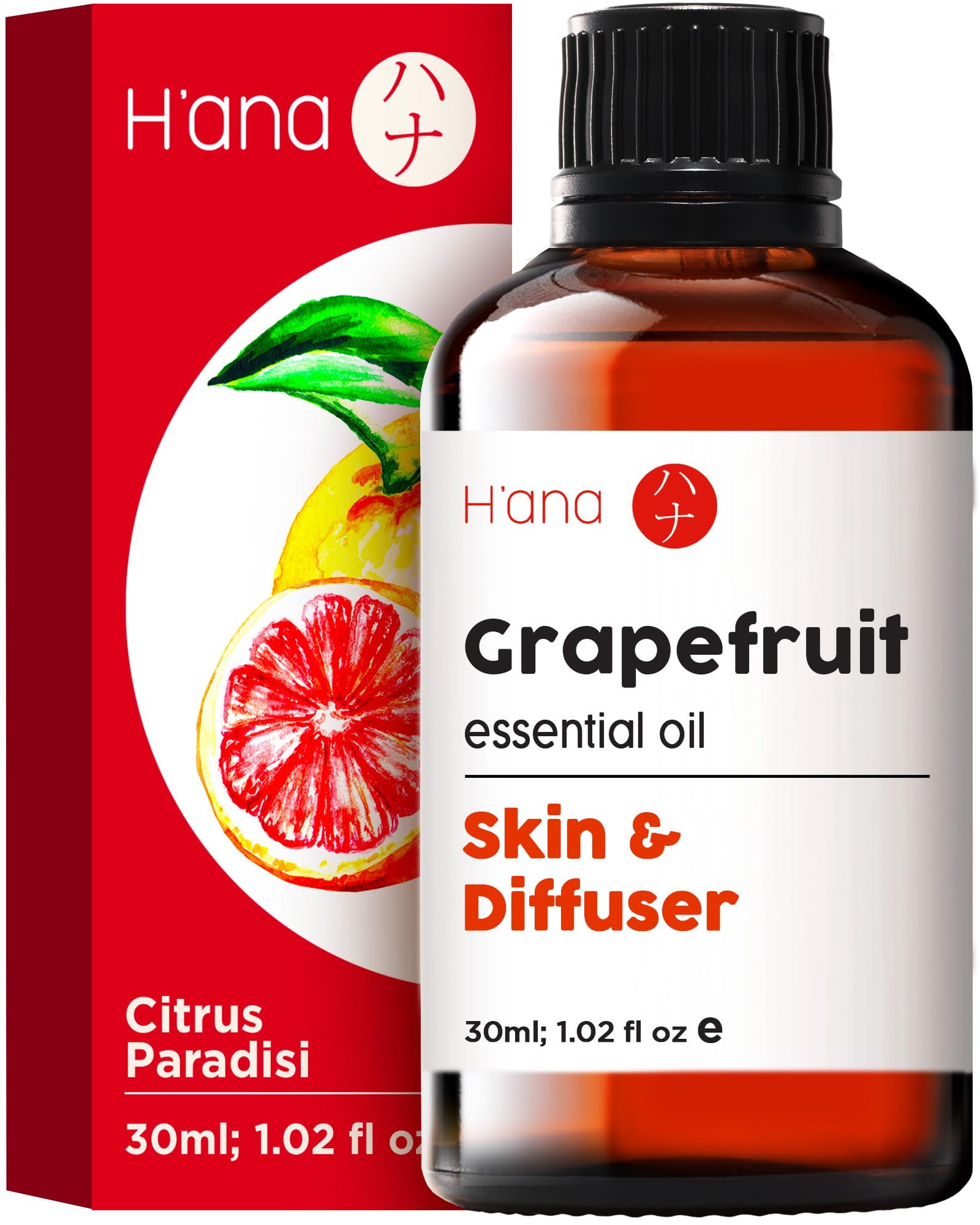 H’ana Grapefruit Essential Oil - 100% Pure Grapefruit Oil for Skin, Hair, Diffuser and Aromatherapy - with a Fresh, Citrusy Scent (30ml)