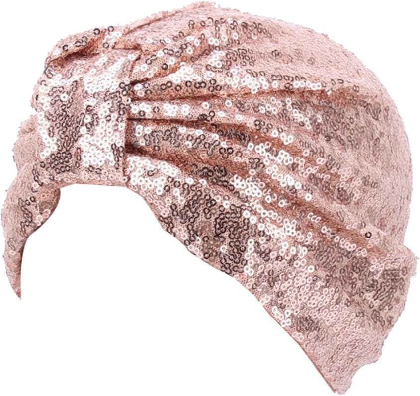 DECOUSparkly Sequin Twist Pleated Hair Wrap Stretch Turban S232 (Skin pink)