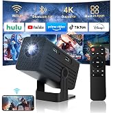 Mini Projector With Wifi And Bluetooth 4K Support Portable Movie Projector | Smart Bedroom Outdoor Projector, Built-in Apps, Auto Keystone,135&deg; Rotation Supports Smartphones/TV Stick/PS5/Laptop/HDMI/USB