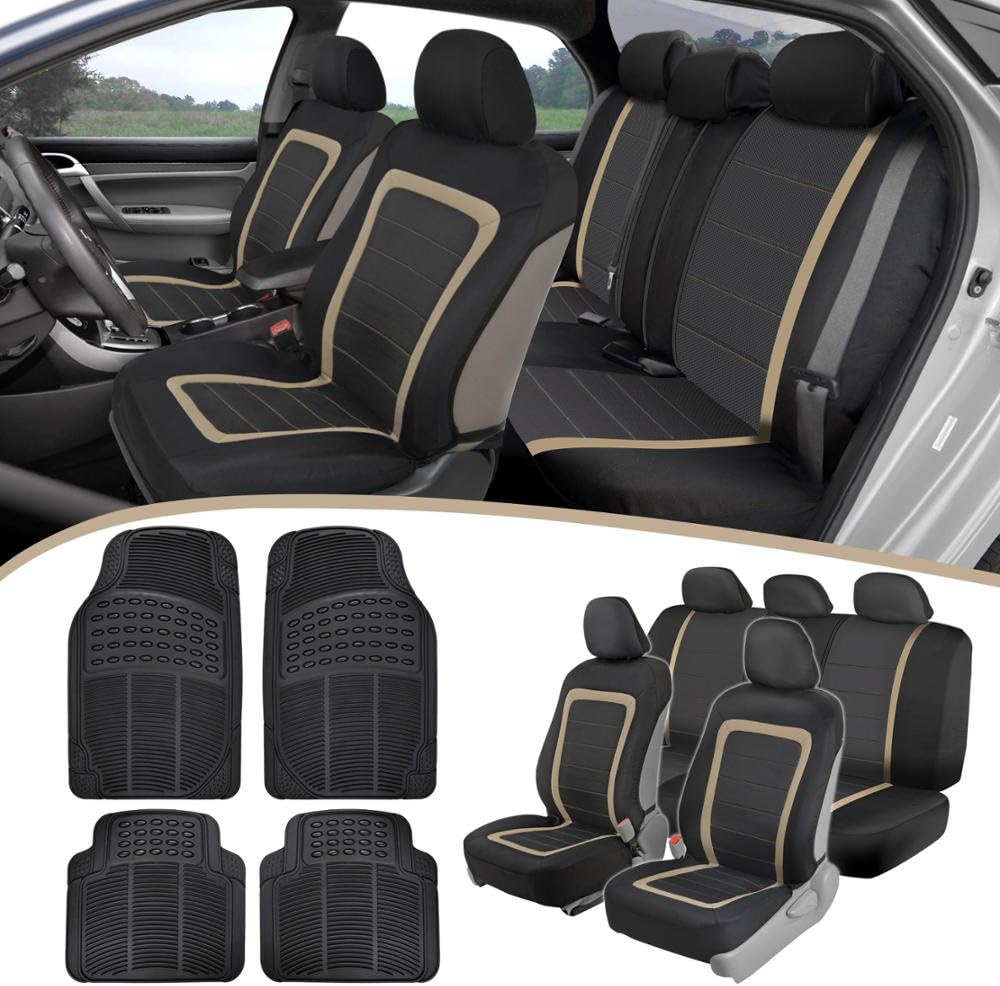 BDK Advanced Performance Car Seat Covers & Heavy Duty Rubber Floor Mats Combo (w/BDK Standard Rubber Mats)