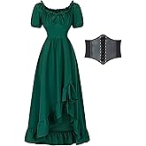 YEAXLUD Renaissance Costume Women Milkmaid Corset Western Fairy Cottage Core Ren Faire Victorian Dress Off the Shoulder High Low Vintage Peasant Medieval Chemise Dresses(Green,S)