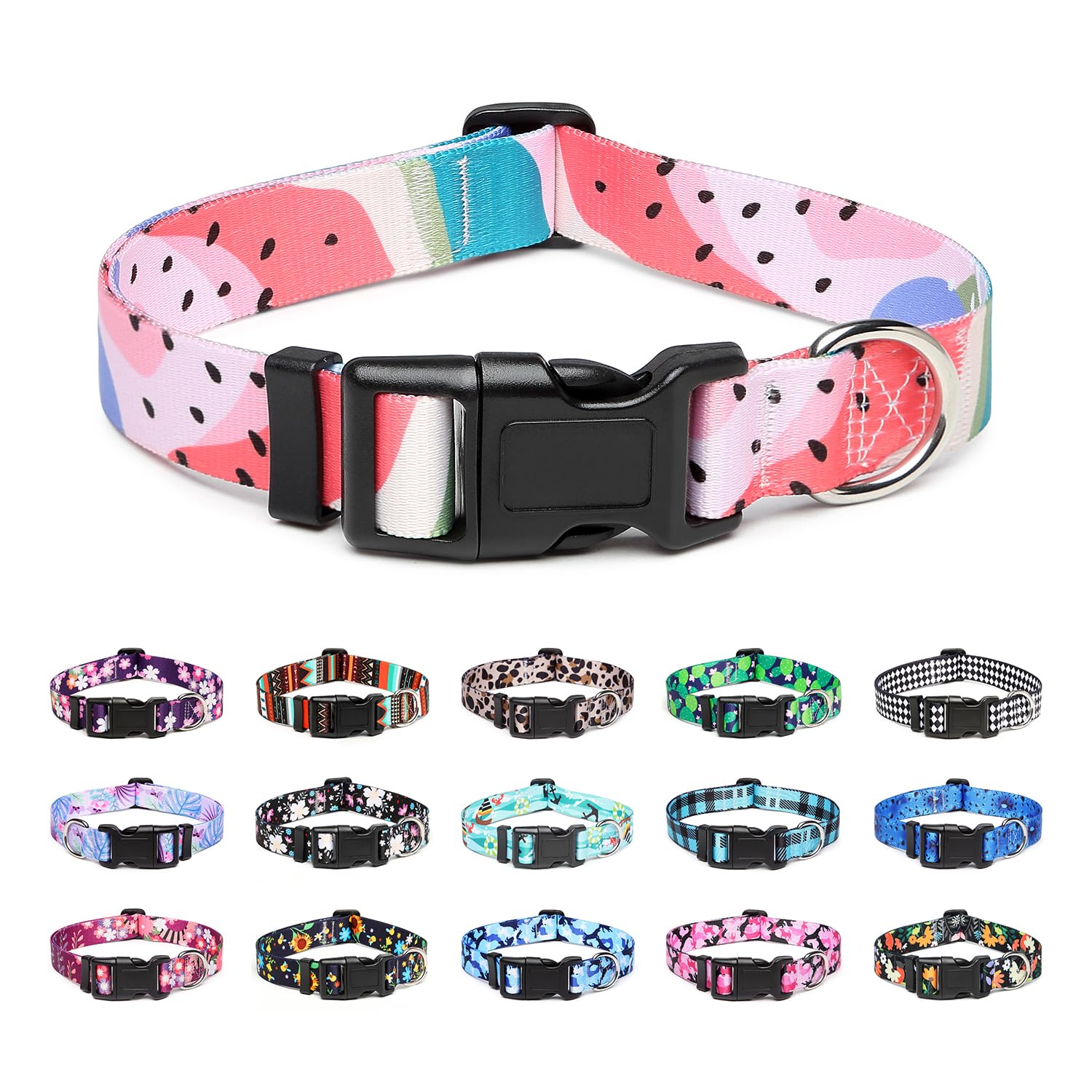 Mercano Adjustable Dog Collar - Special Design Patterns, Soft Nylon Comfortable Durable Pet Collar for Small Medium Large Dogs (L, Watermelon) — image 1