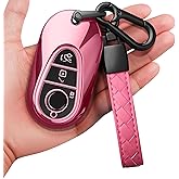 Sindeda for Mercedes Benz Key Fob Cover with Keychain Soft Full Protection Key Shell Key Case Compatible with Mercedes Benz 2020-2025 Mercedes Benz S-Class G-Class E-Class (Pink)