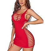 Avidlove Womens Lingerie Fishnet Badydoll Hollow Out Dresses Square Neck Bodycon Cut-out Party Dress