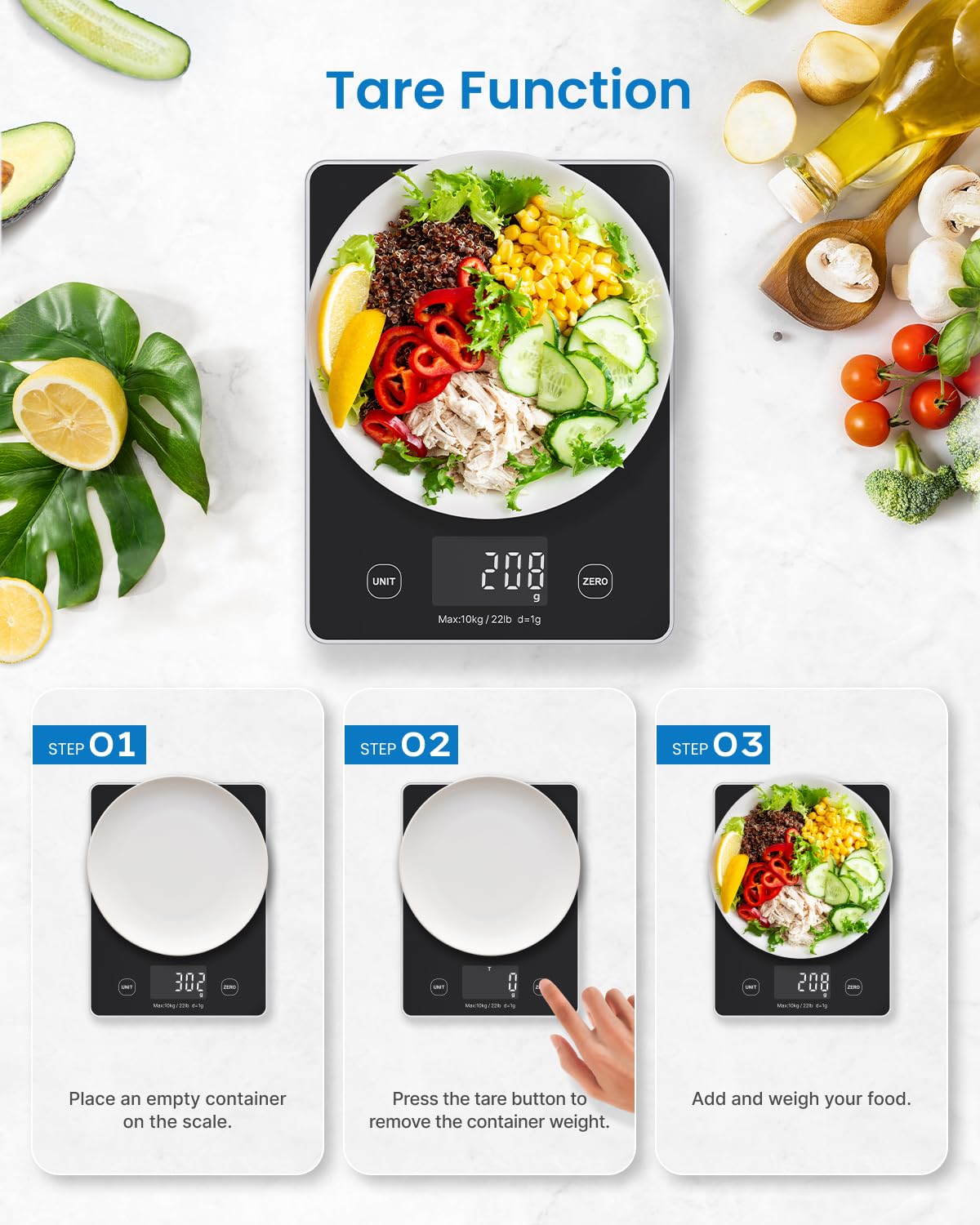 RENPHO Digital Kitchen Scale, Smart Food Weight Scale with Nutritional Calculator, Gram Scale for Weight Loss Cooking Baking Keto Macro Diet, Black Glass, 22lb/10kg