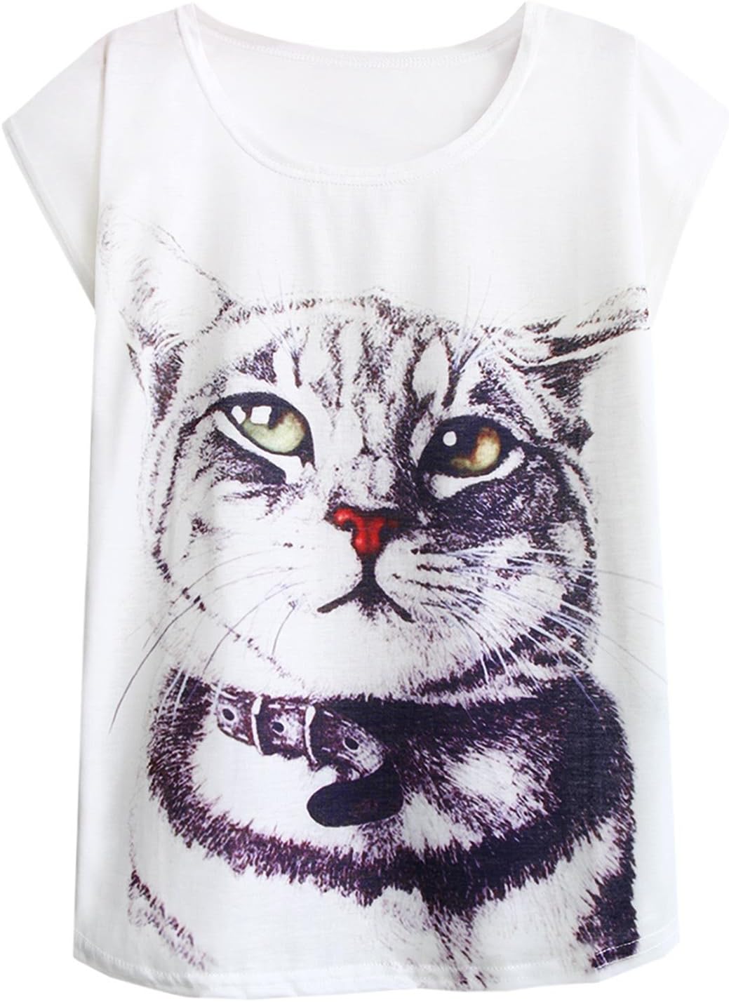 futurino Women's Cute Cat Graphic Abstract Paint Splatter Casual T-Shirt Top