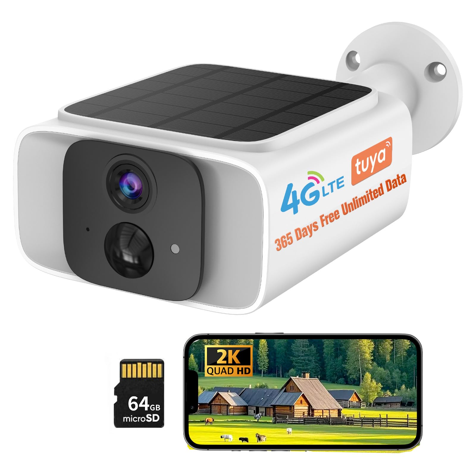 Photo 1 of *NON FUNCTIONAL - PARTS ONLY *** 4G LTE Solar Cellular Security Camera Outdoor Wireless, No WiFi Security Camera, 365-Day Free Unlimited Data, PIR Motion Sensor, 2K Color Night Vision, 2 Way Talk, Built-in SIM & 64GB SD Card Included