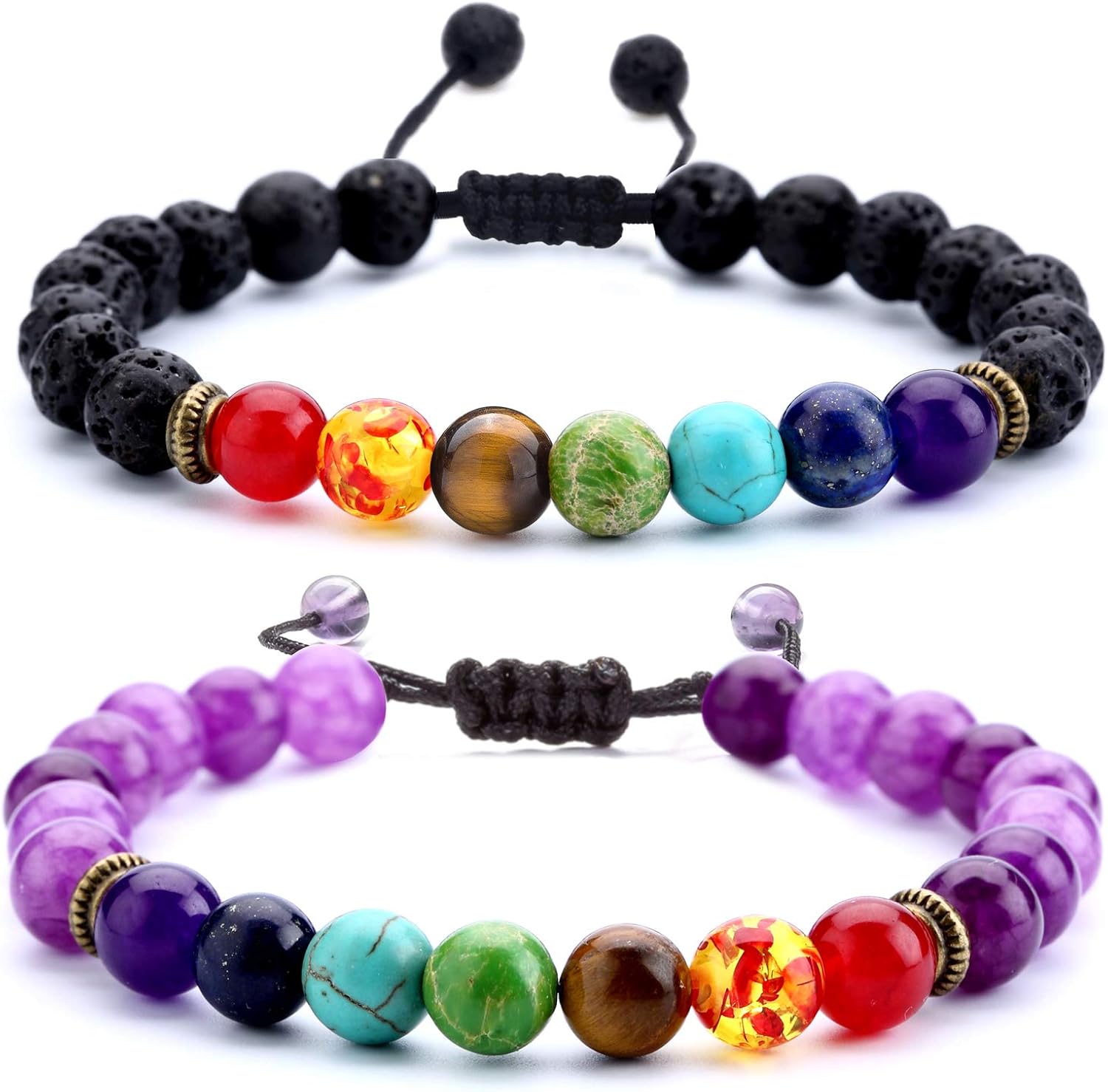 Hamoery Men Women 8mm Lava Rock Beads Chakra Bracelet Braided Rope Natural Stone Yoga Bracelet Bangle(Lava Chakra): Clothing
