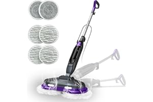 BOJUK Scrub & Steam Mop with Rotating Mop Pads, LED Headlights, 6 Scrub Pads, Large Tank, Swivel Steering, Effortless Scrubbing Hard Floor Cleaner Upgraded
