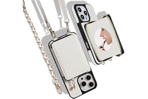 Stylivolve Crossbody Mirror Case Wallet for iPhone 16 Pro Max with Strap, RFID Blocking Card Holder, Zippered Purse Phone Cover for Women - 6.9", (White)