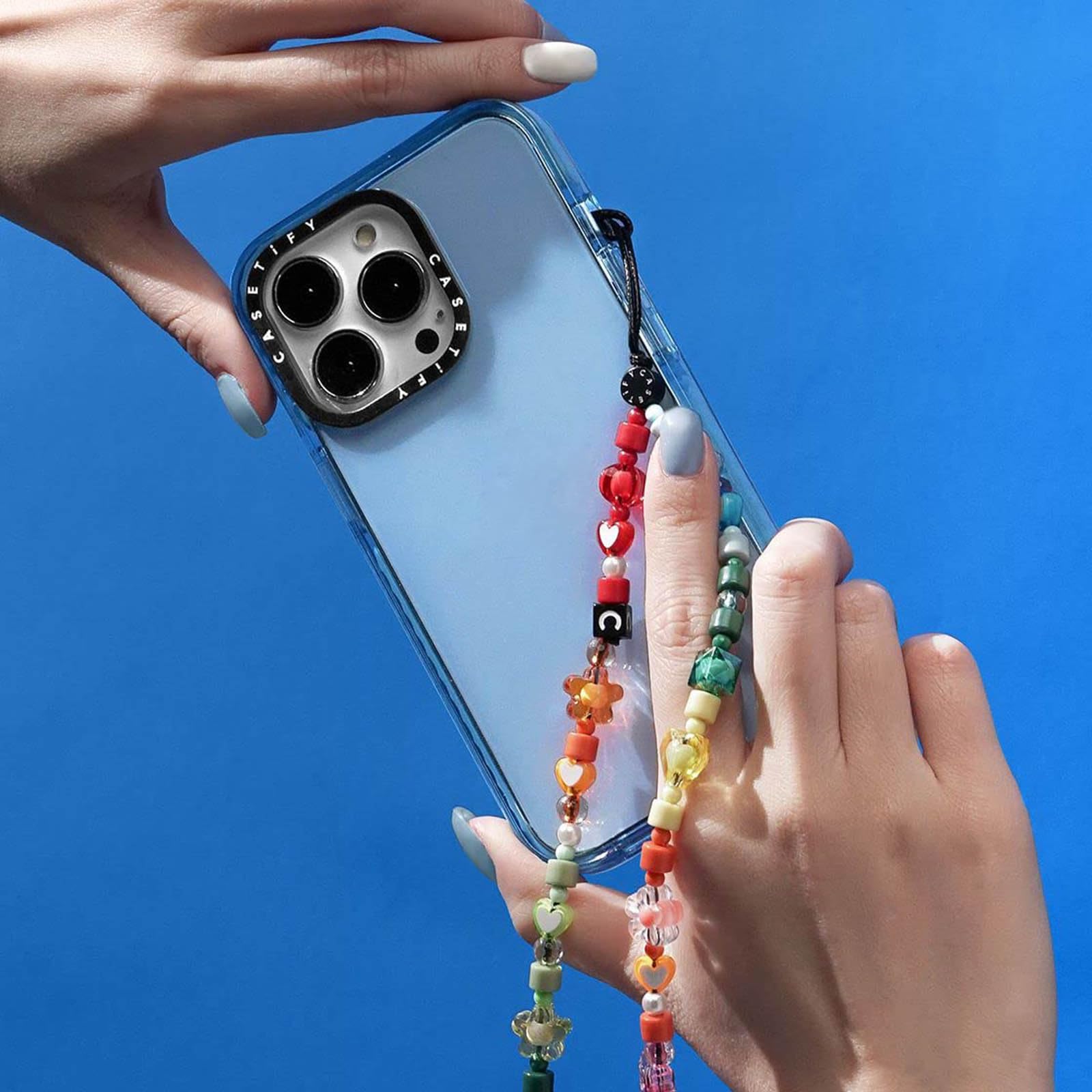 LIANXUE Phone Strap Lanyard With Butterfly Rainbow Beaded Chain for Girls - Acrylic Wrist Strap