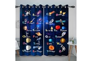 Baocicco Kids ABC Alphabet Blackout Curtains Outer Space Words Funny Education Learning Decor Grommets Drapes Cute Cartoon Cosmic Knowledge Lively Teaching Curtains for Bedroom 2 Panels 53x72 Inch