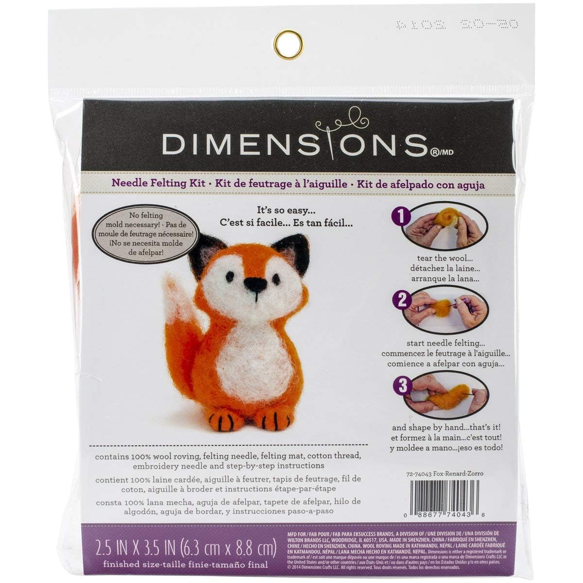 Dimensions Fox Felt Animals Needle Felting Kit, 3'' x 2.5''