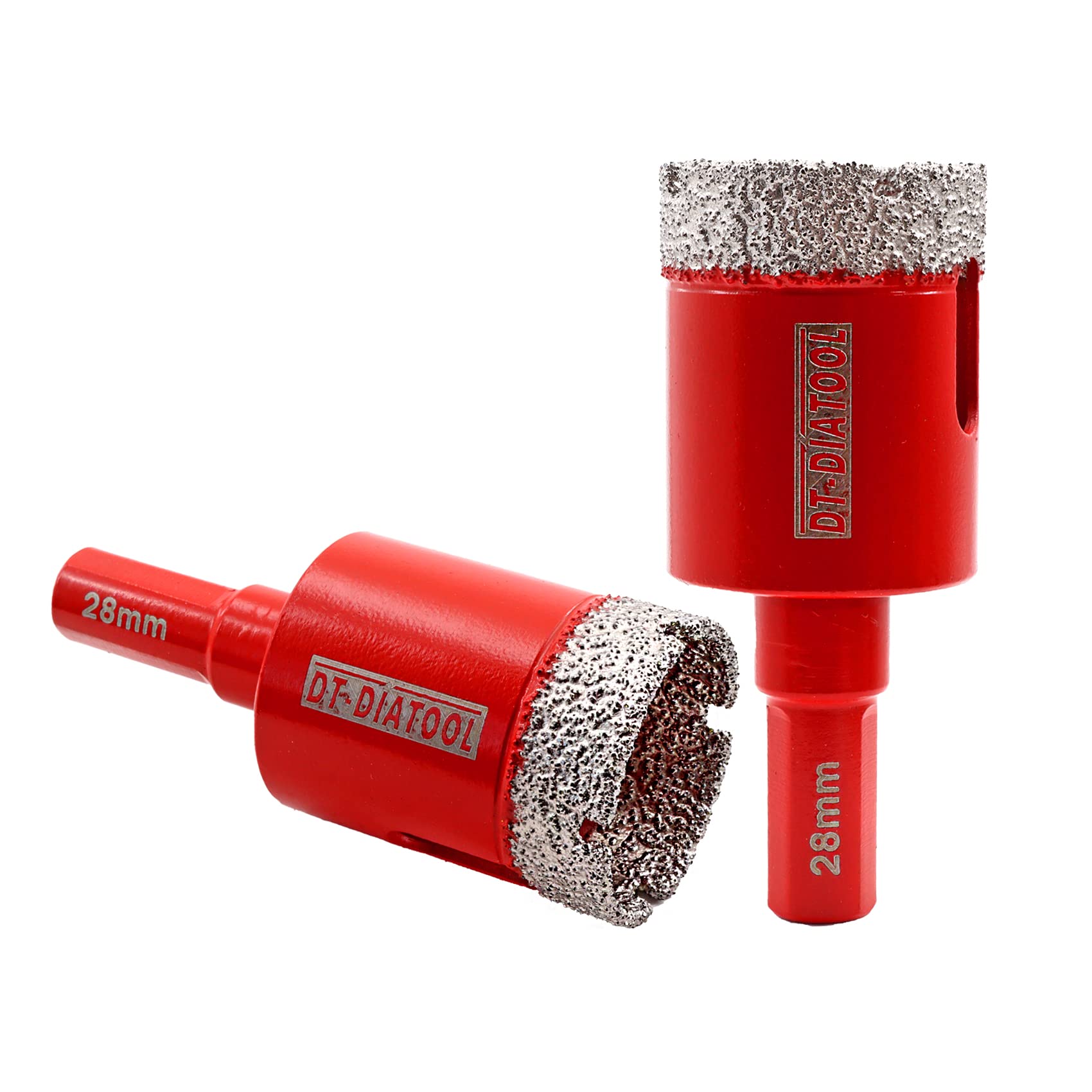 DT-DIATOOL Diamond Drill Bit 28mm 2pcs Vacuum Brazed Diamond Hole Saw with Triangle Shank Drilling Porcelain Tile Ceramic Marble Granite Masonry Quartz
