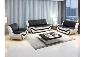 Dekmxas Leather Couches for Living Room, Living Room Couch Set, Sofa for Bedroom, Apartment, Living Room Furniture Sets (a-Leather Black&White, Sofa+Loveseat+Chair)
