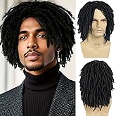 GNIMEGIL Short Braided Wigs for Man Afro Bob Black Crochet Twist Hair Dreadlocks Wig Natural Synthetic Fiber Layered Breathable Faux Locs Braids Curly with Weaving Cap