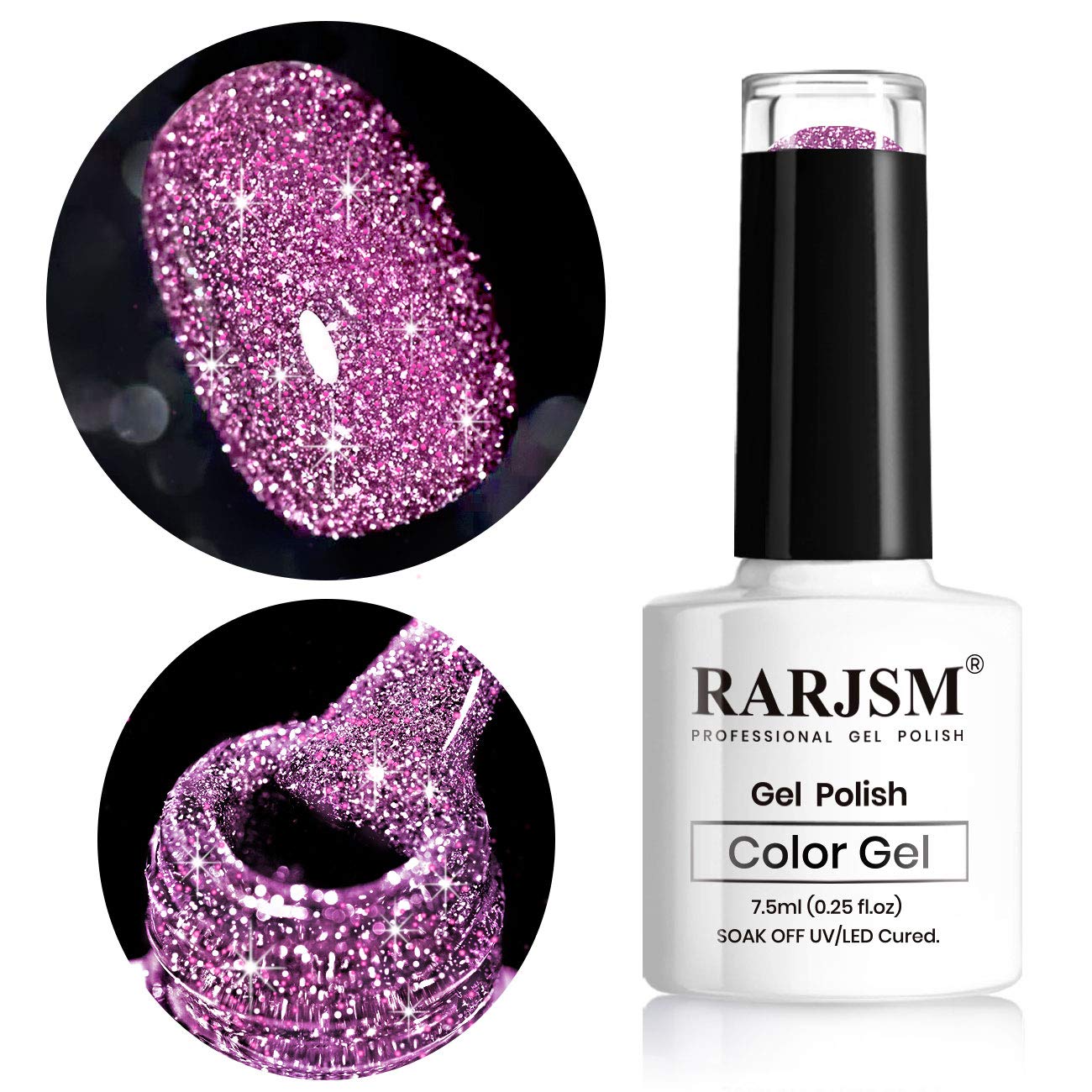 RARJSM Bright Purple Glitter Nail Polish,Sparkle Glitter Gel Polish,Shiny Glitters Gel NailPolish Requires Drying Under LED Lamp for Women Nail UV Beauty Art Design Salon DIY Home 1Piece 7.5ML