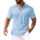 URRU Men's Muscle Dress Shirts Short Sleeve Stretch Casual Button Down Shirts Wrinkle Free Slim Fit Dress Shirt for Men
