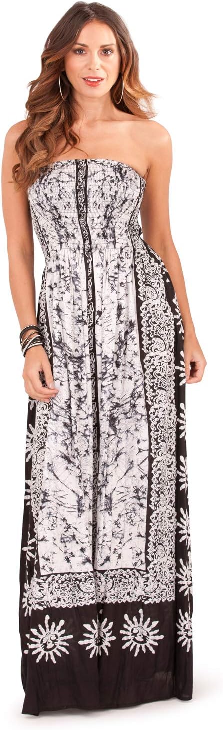 Martildo Fashion, Ladies Bandeau Strapless Tropical Floral Maxi Dress